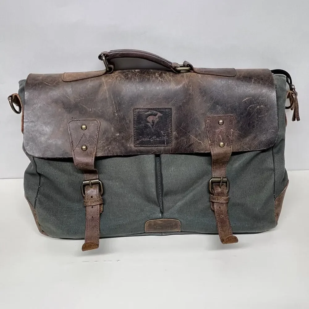 Devil Hunter Vintage Style Messenger Bag Briefcase Canvas and Leather